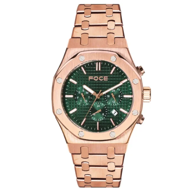 FOCE Chronograph Green Dial Metal Belt Watch For Men-FC11643GRG2