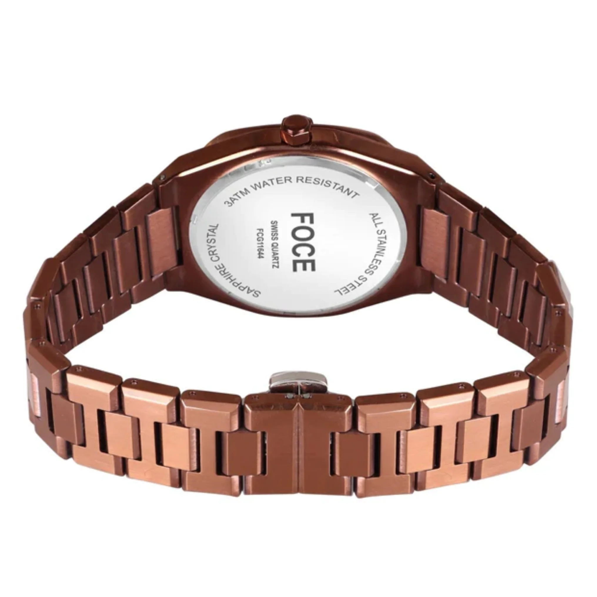FOCE Analog Brown Dial Metal Belt Watch For Men-FC11644GBR6