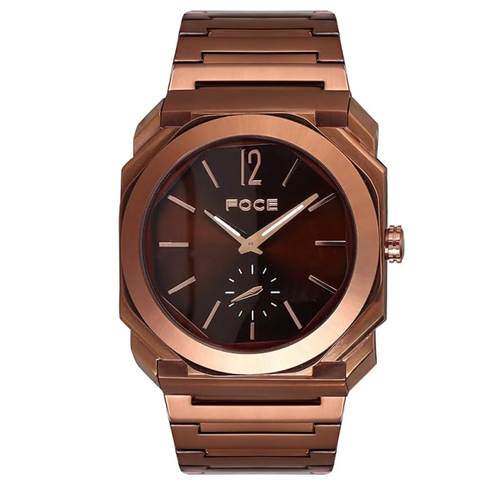 FOCE Multifunction Brown Dial Metal Belt Watch For Men-FC11645GBR6