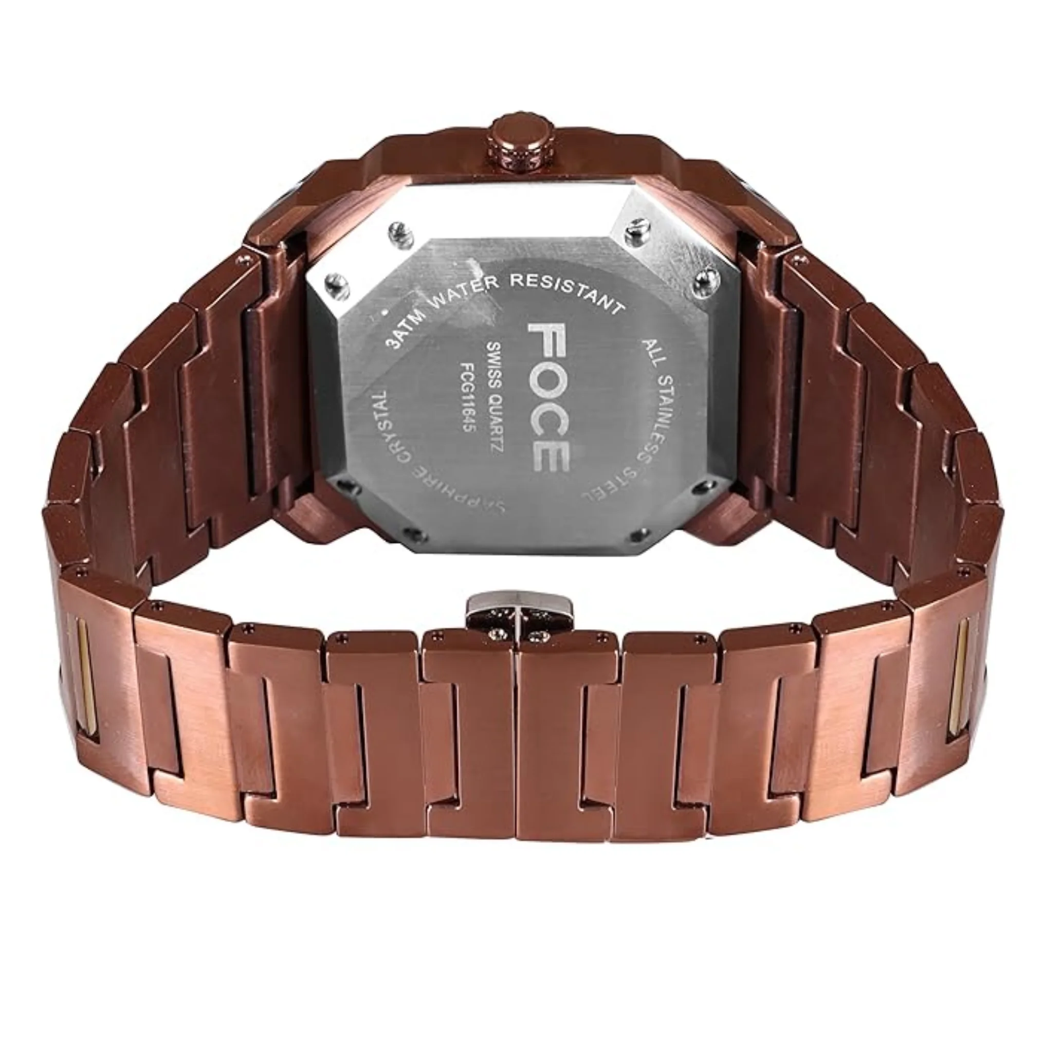 FOCE Multifunction Brown Dial Metal Belt Watch For Men-FC11645GBR6