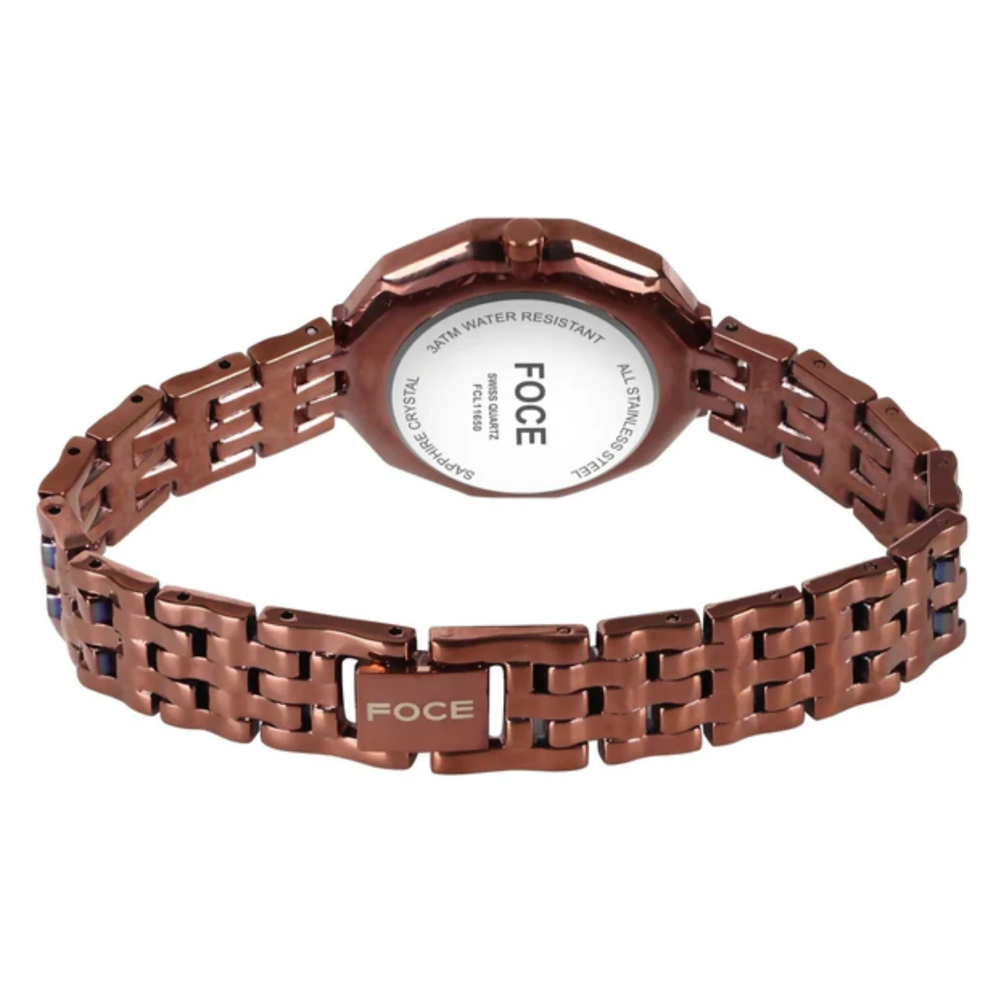 FOCE Analog Brown Dial Metal Belt Watch For Women-FC11650LBR6