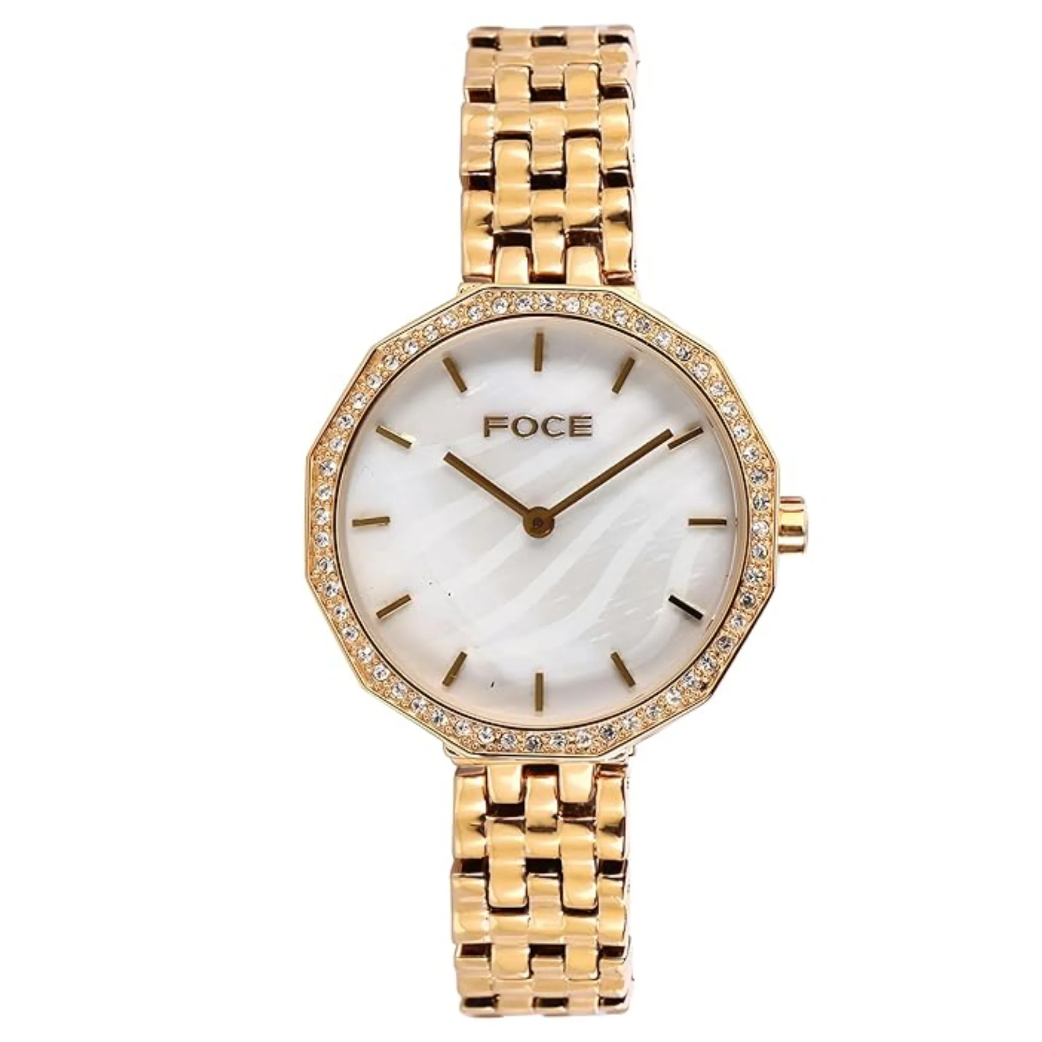 FOCE Analog White Dial Metal Belt Watch For Women-FC11650LG1