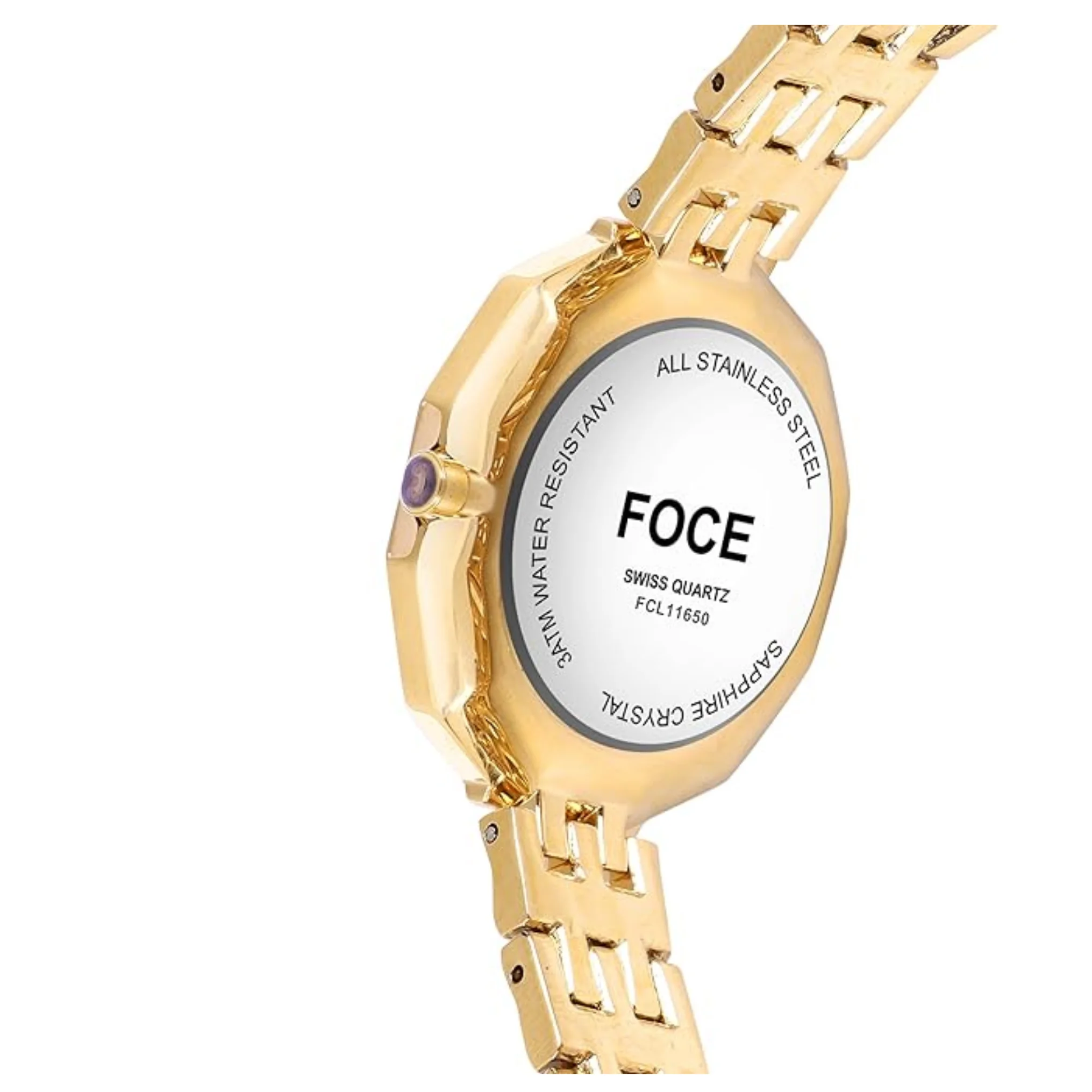 FOCE Analog White Dial Metal Belt Watch For Women-FC11650LG1