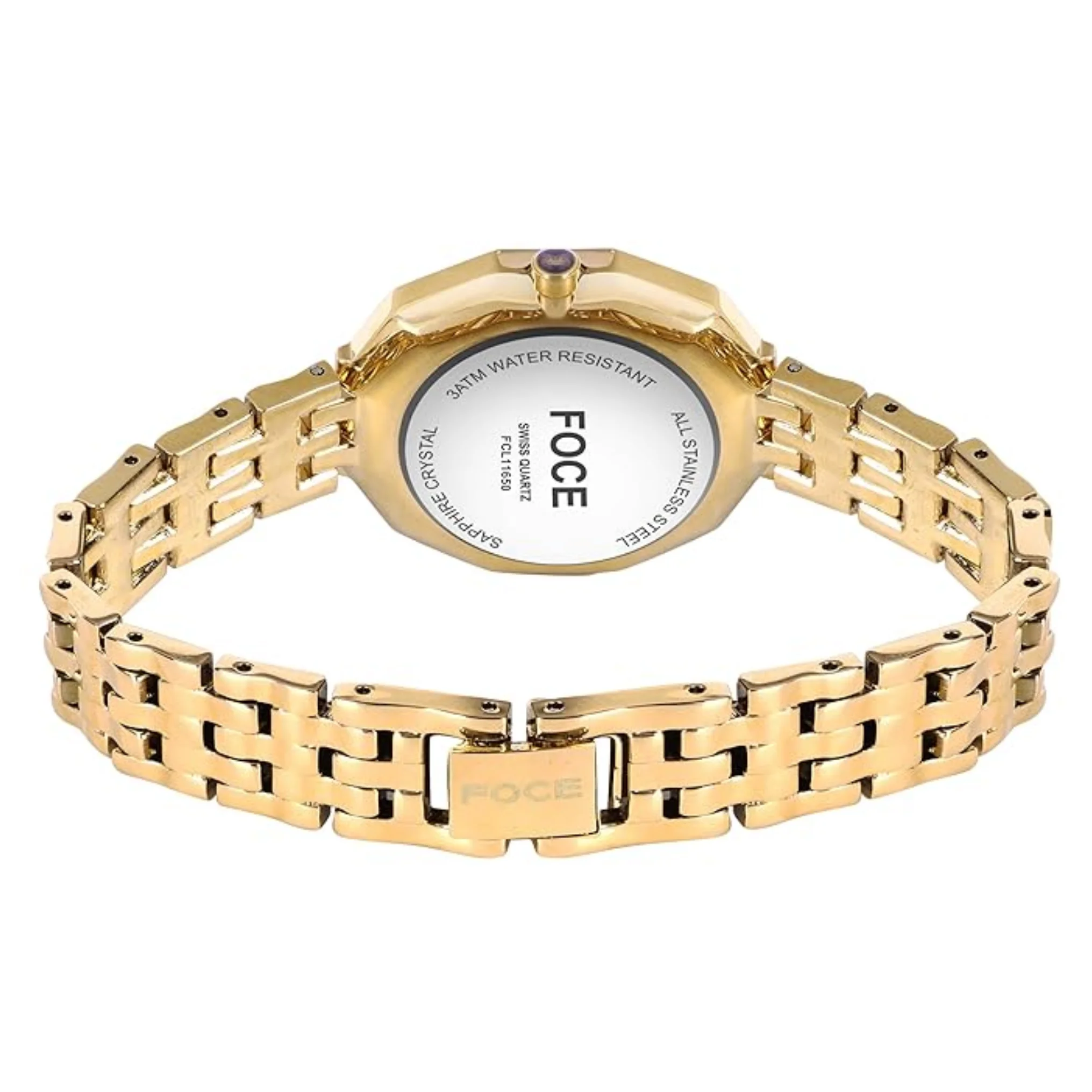 FOCE Analog White Dial Metal Belt Watch For Women-FC11650LG1
