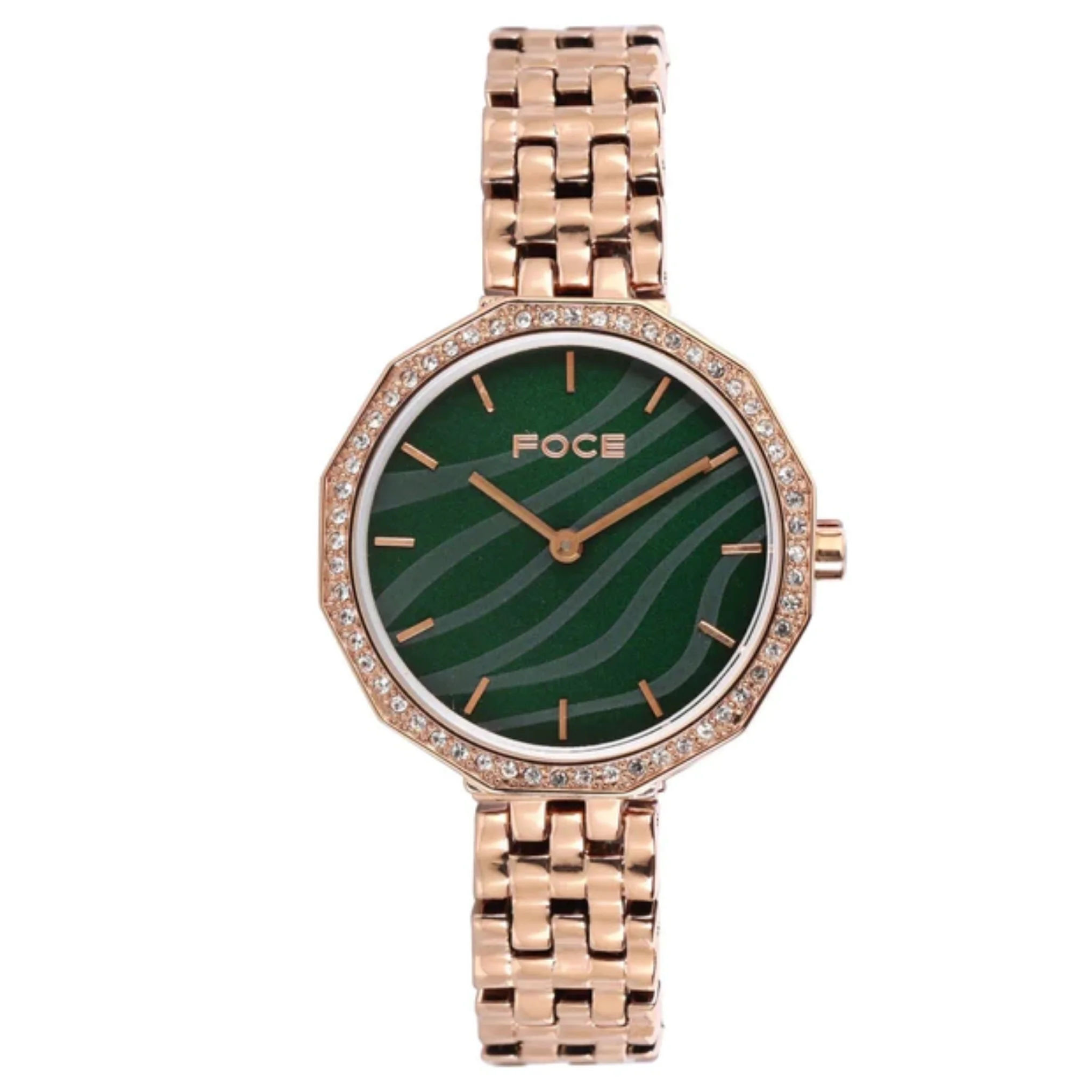 FOCE Analog Green Dial Metal Belt Watch For Women-FC11650LRG2