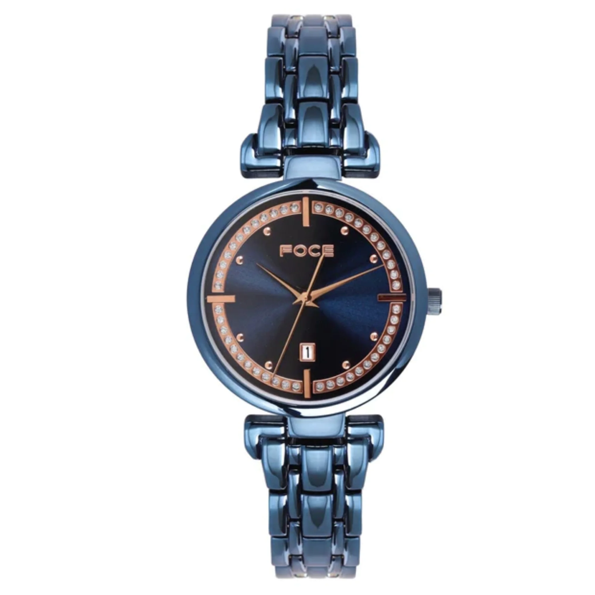 FOCE Multifunction Blue Dial Metal Belt Watch For Women-FC11653LBL4
