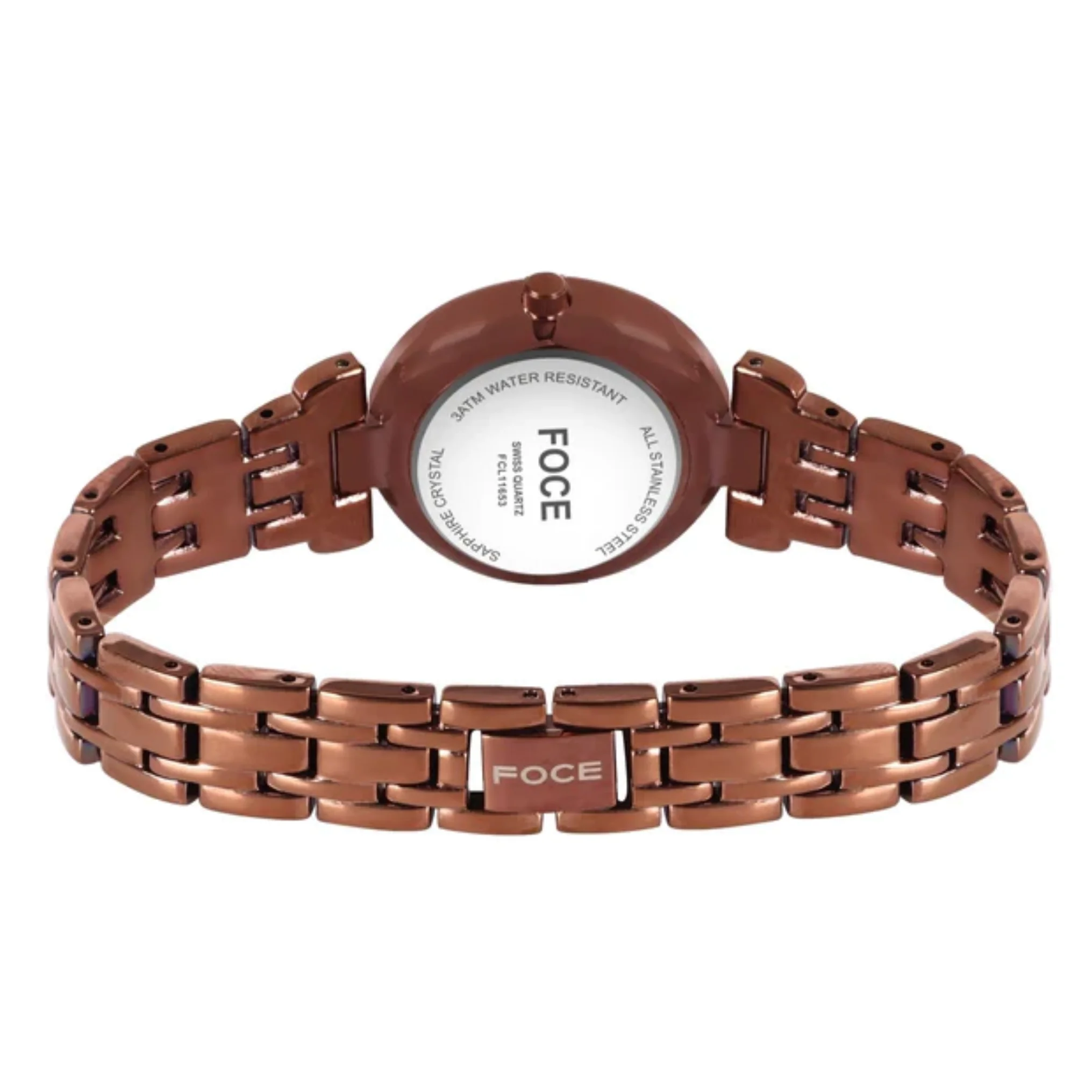 FOCE Multifunction Brown Dial Metal Belt Watch For Women-FC11653LBR6