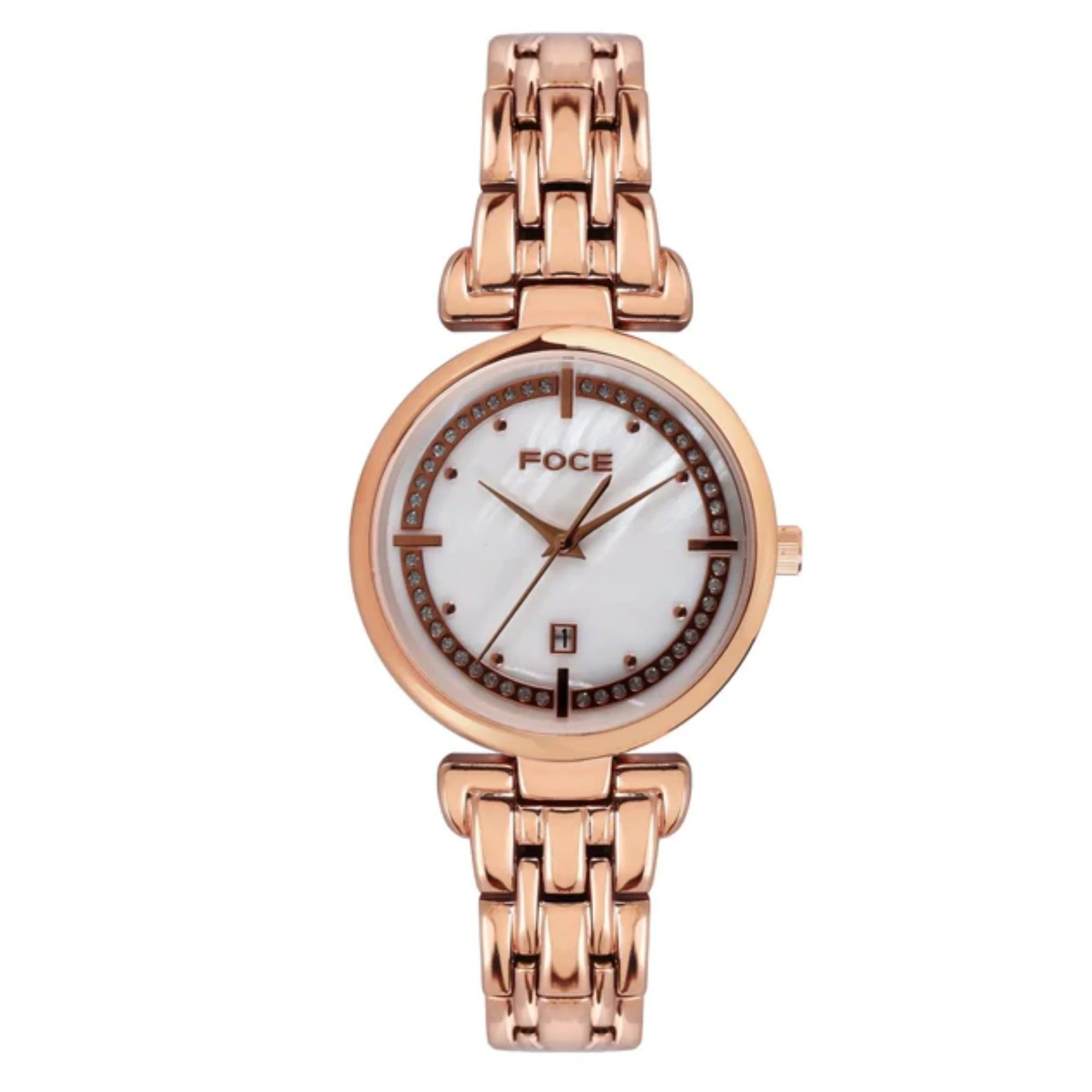 FOCE Multifunction White Dial Metal Belt Watch For Women-FC11653LRG1