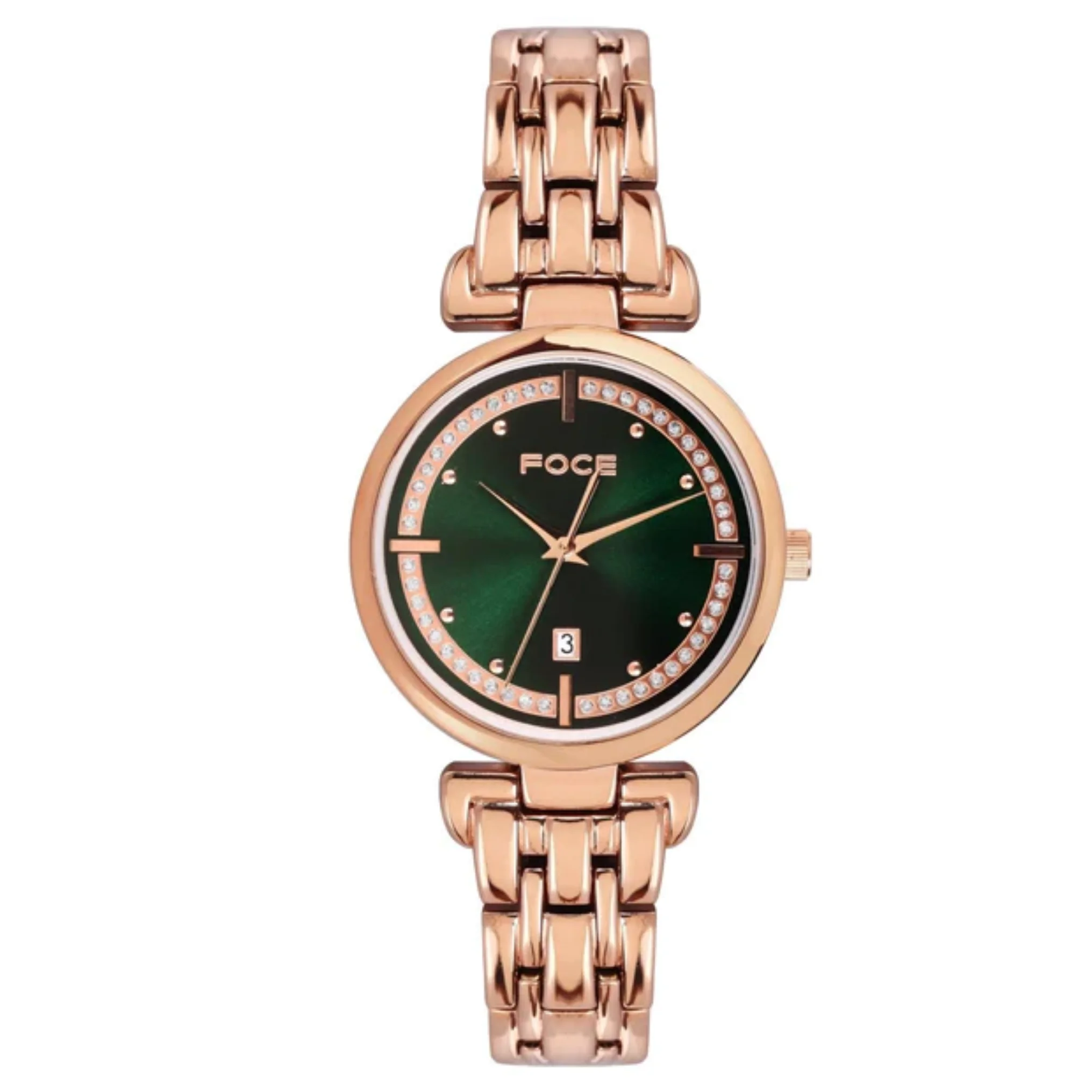 FOCE Multifunction Green Dial Metal Belt Watch For Women-FC11653LRG2