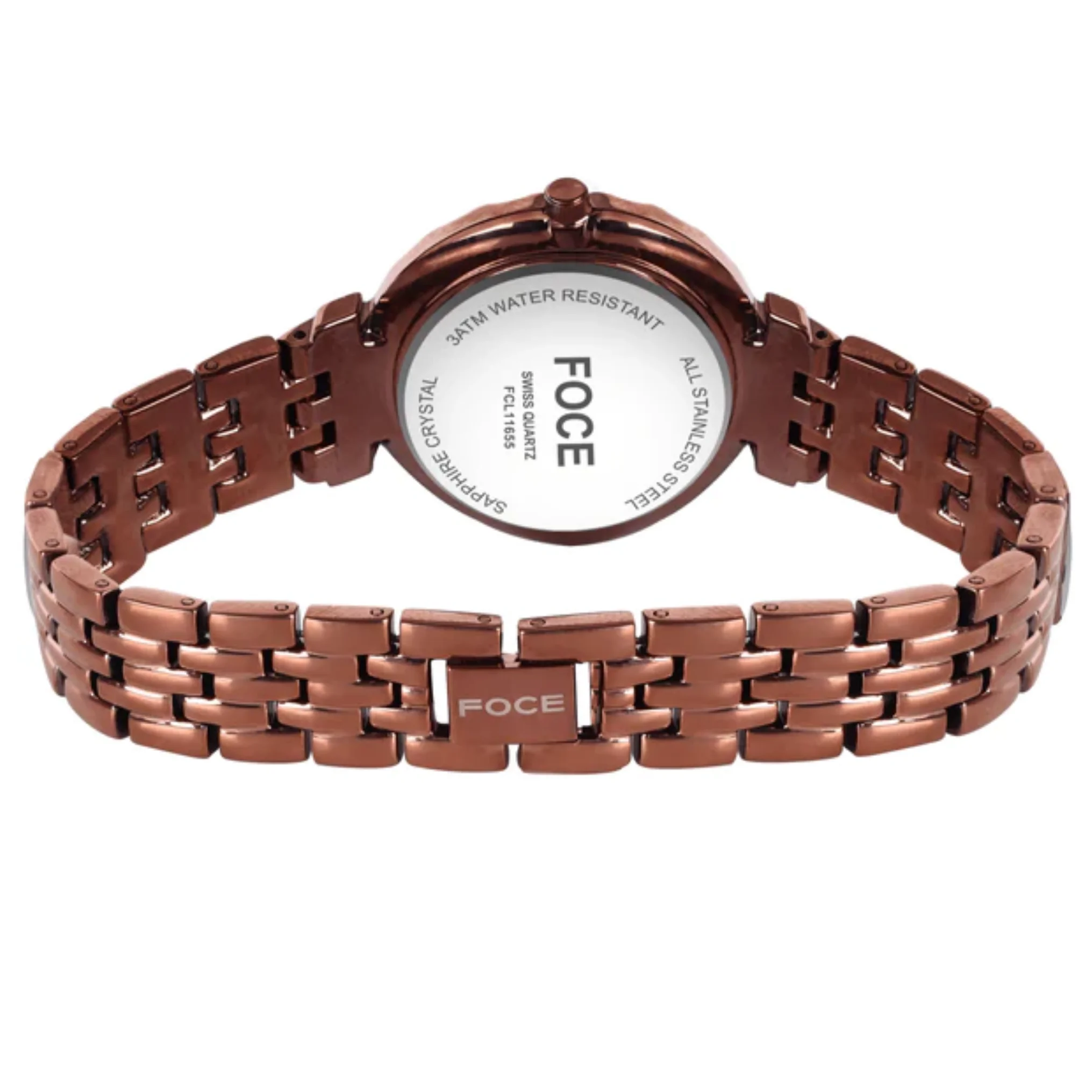 FOCE Analog Brown Dial Metal Belt Watch For Women-FC11655LBR6