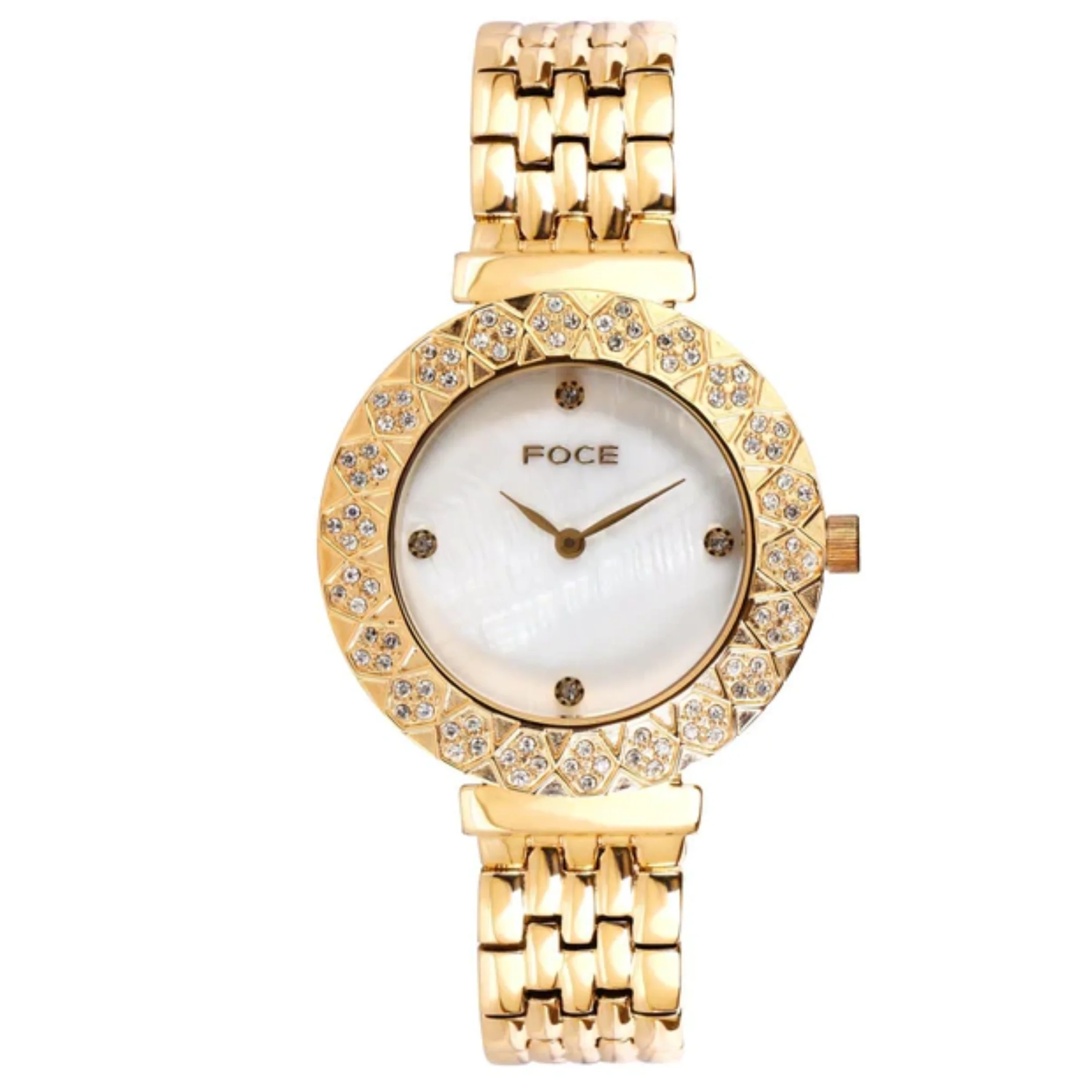 FOCE Analog White Dial Metal Belt Watch For Women-FC11655LG1