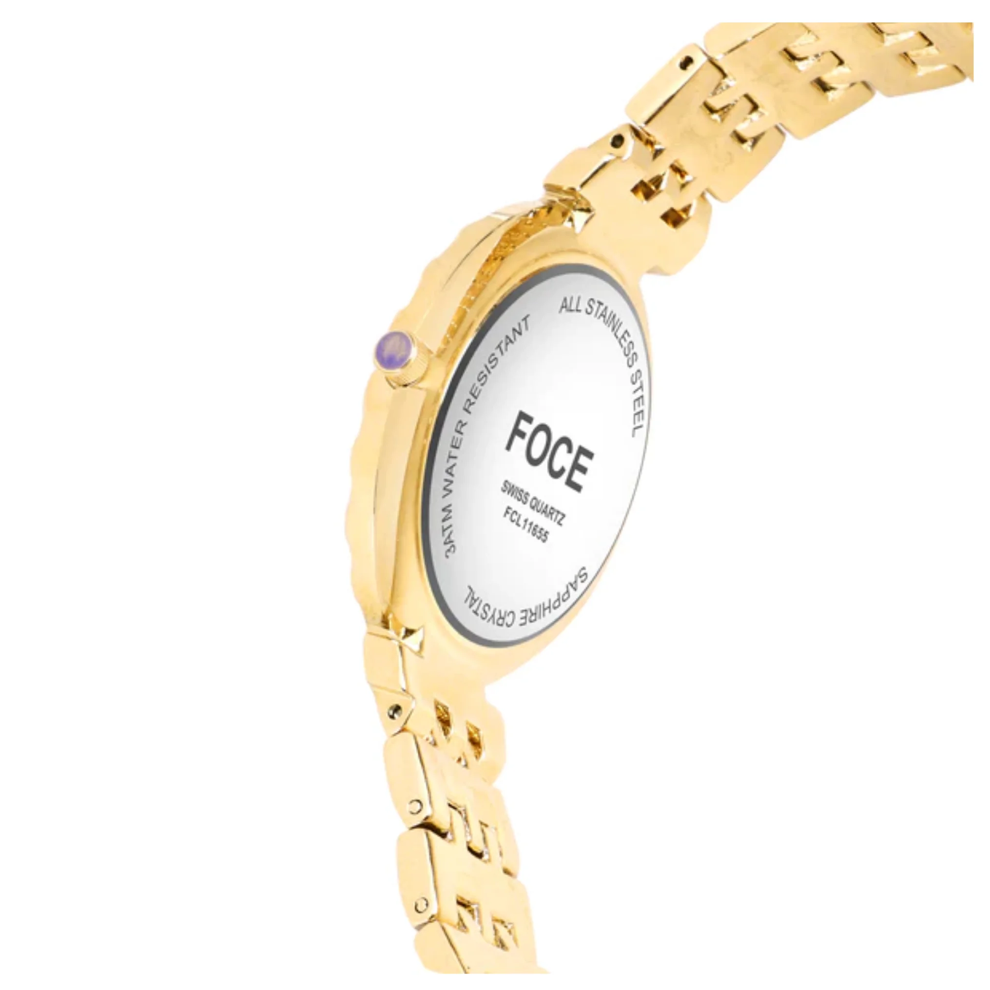FOCE Analog White Dial Metal Belt Watch For Women-FC11655LG1