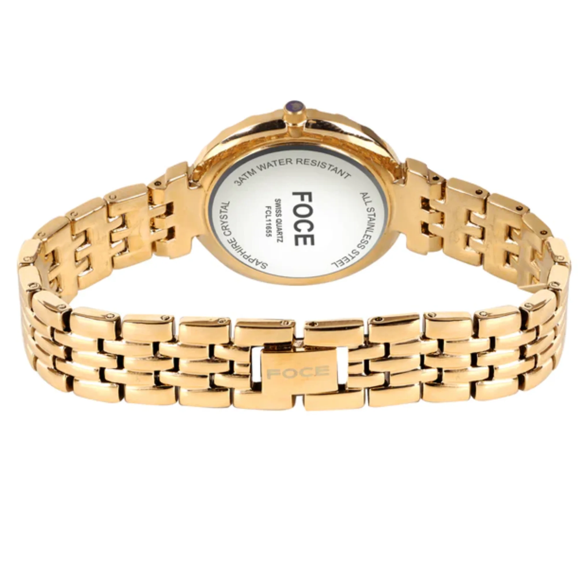 FOCE Analog White Dial Metal Belt Watch For Women-FC11655LG1