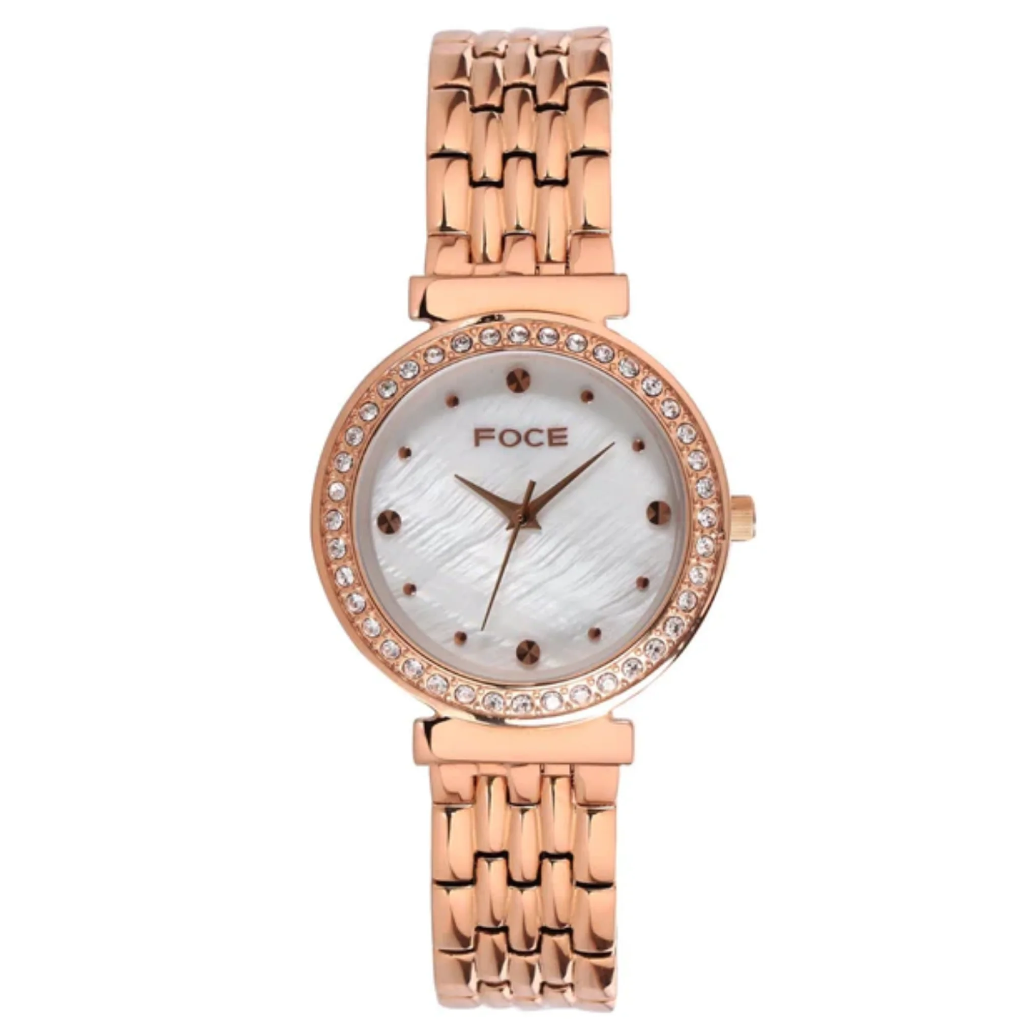 FOCE Analog White Dial Metal Belt Watch For Women-FC11655LRG1