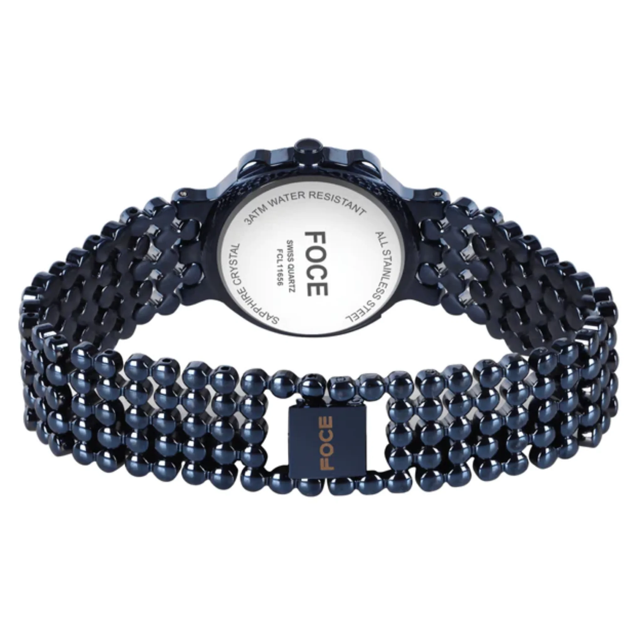 FOCE Analog Blue Dial Metal Belt Watch For Women-FC11656LBL4