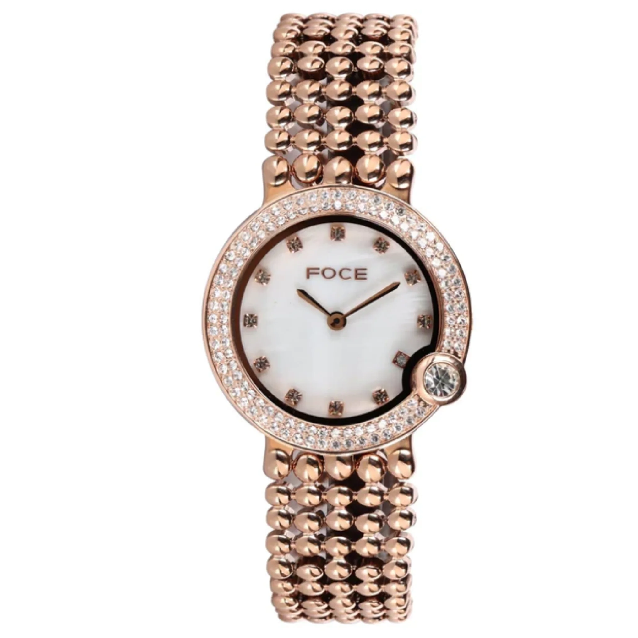 FOCE Analog White Dial Metal Belt Watch For Women-FC11656LRG1