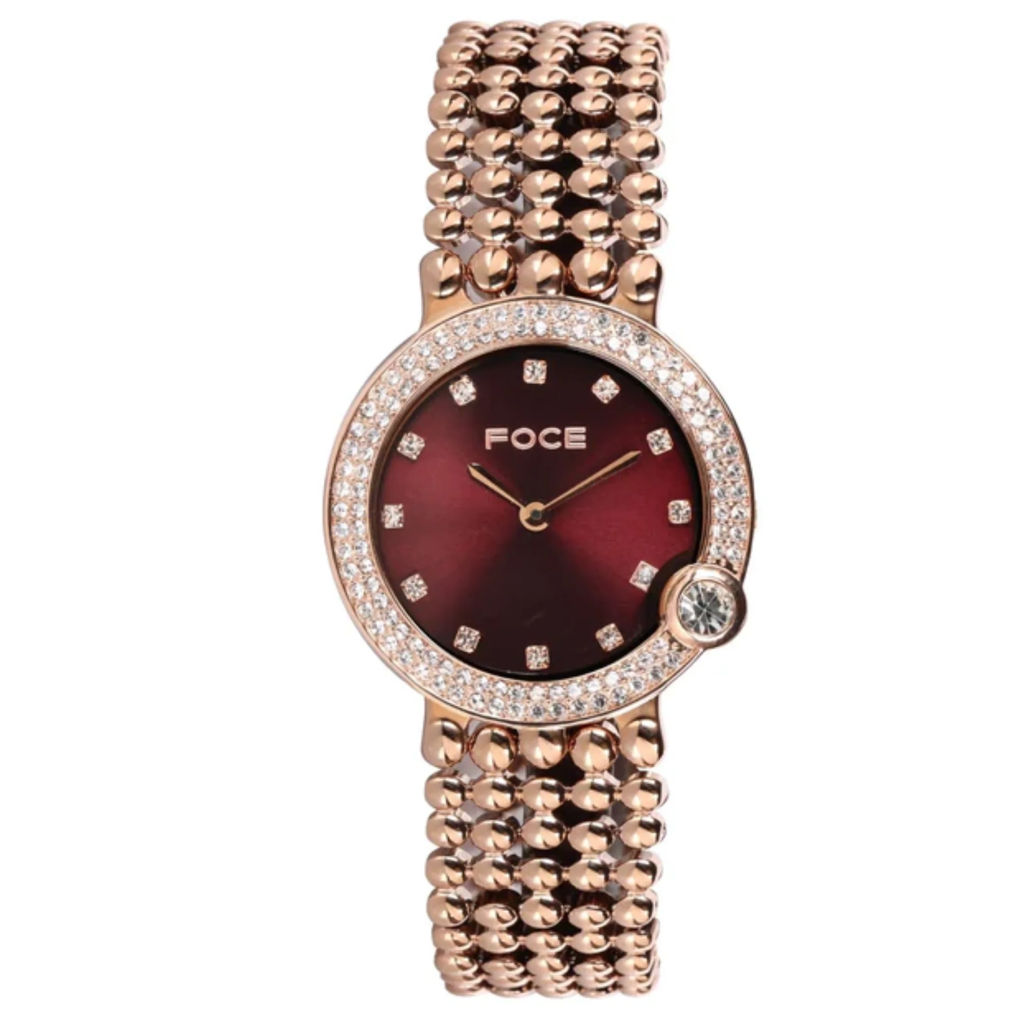 FOCE Analog Wine Dial Metal Belt Watch For Women-FC11656LRG6