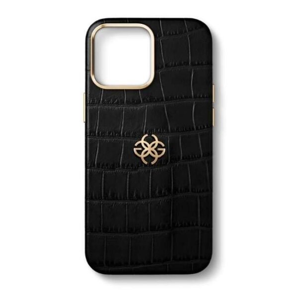 Golden Concept iPhone 15 Case - Embossed Croco Logo for 15 Pro -IC-15P-CE-BK-G