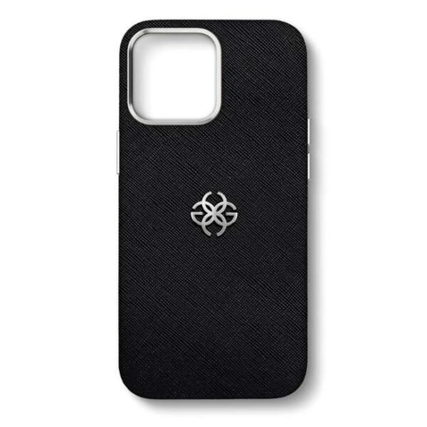 Golden Concept iPhone 15 Case - Saffiano Leather logo for 15 Pro -IC-15P-SL-BK-SL