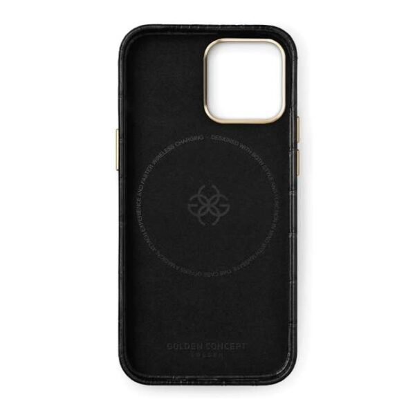 Golden Concept iPhone 15 Case - Saffiano Leather logo for 15 Pro -IC-15P-SL-BK-SL