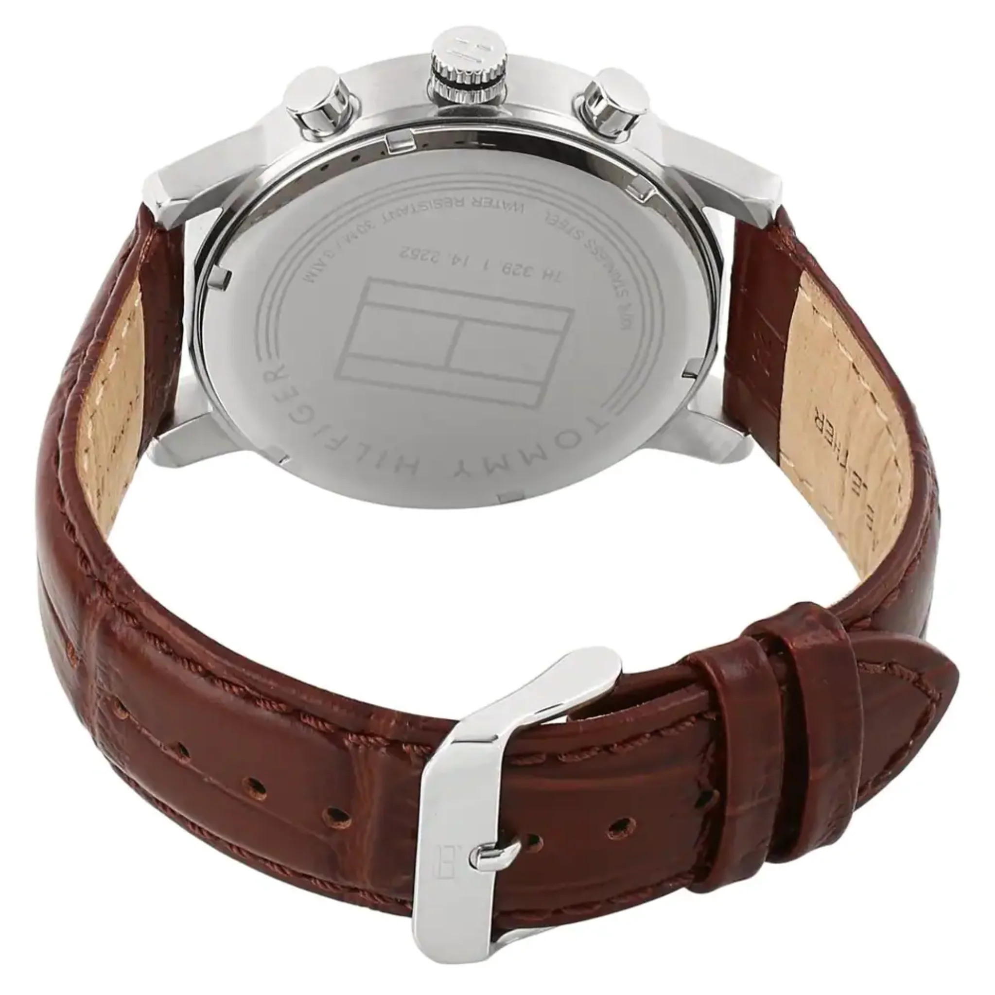 Tommy Hilfiger Silver Dial Brown Leather Strap Watch-NETH1791400