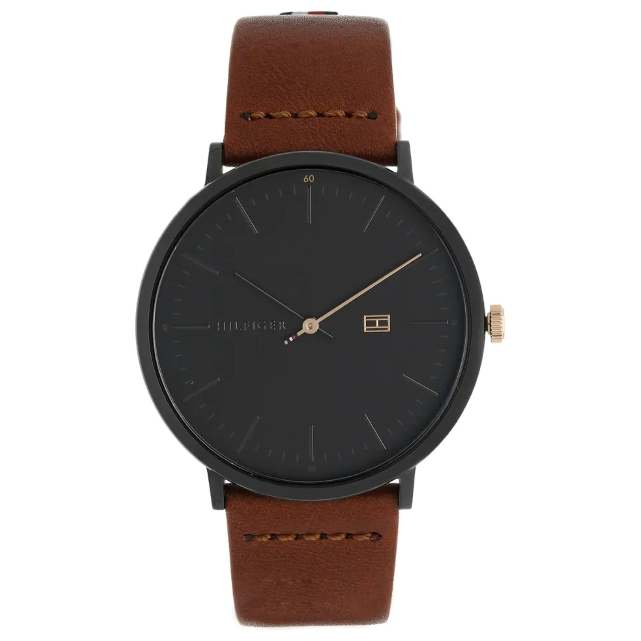 Tommy Hilfiger Black Dial Brown Leather Strap Watch-NETH1791461