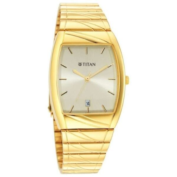 Titan Karishma Quartz Analog with Date Champagne Dial Stainless Steel Strap Watch for Men-9315YM05