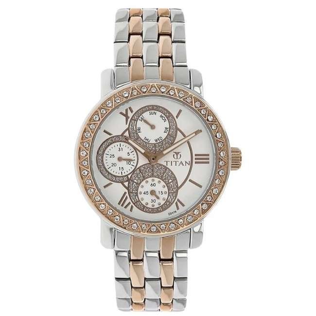 Titan Silver White Women Quartz Watch NR9743KM01