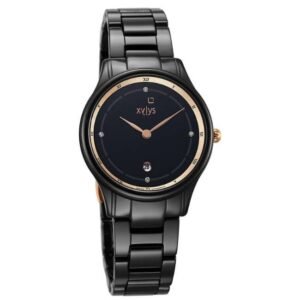 Xylys Black Dial Ceramic Strap Watch for Women