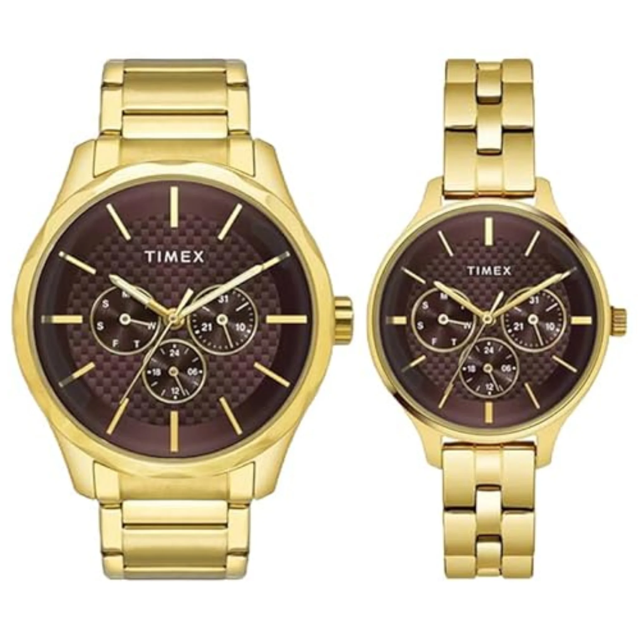 TIMEX Fashion Collection Premium Quality Multifunction Pair's Analog Brown Dial Coloured Quartz Watch, Round Dial with 44 mm Case Width - TW00PR297