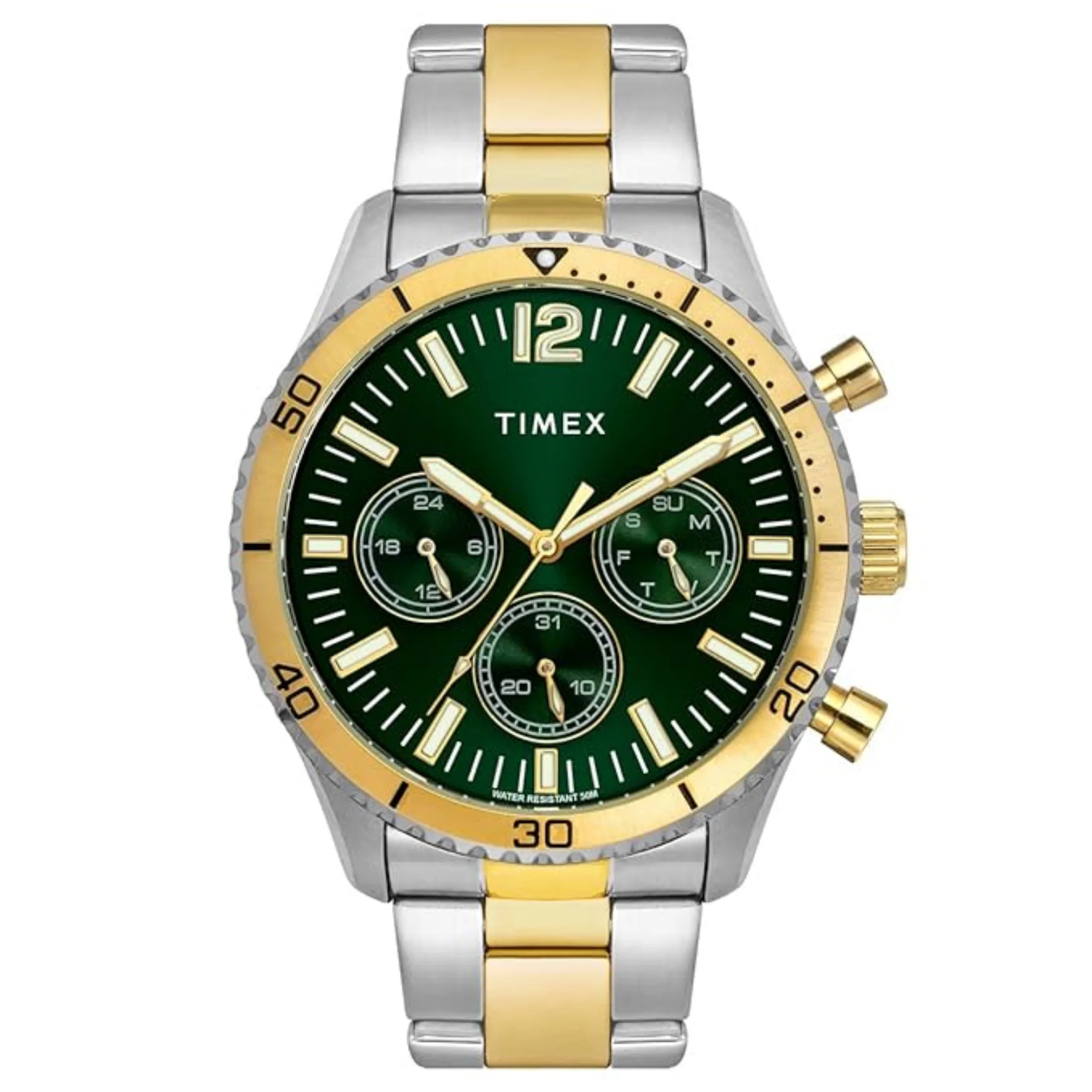 TIMEX E-Class Premium-Sport Collection Men Analog Green Dial Coloured Quartz Watch, Round Dial with 43 mm Case Width - TWEG22201