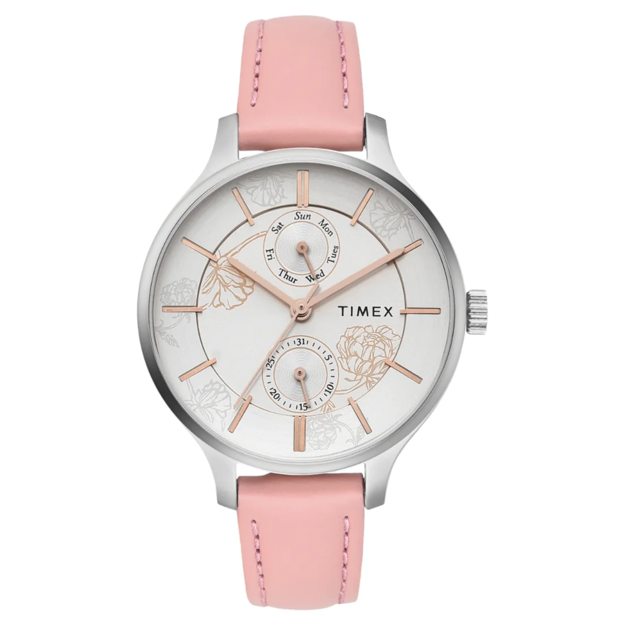 TIMEX Fashion Women's Silver Dial Round Case Multifunction Function Watch -TWEL14822