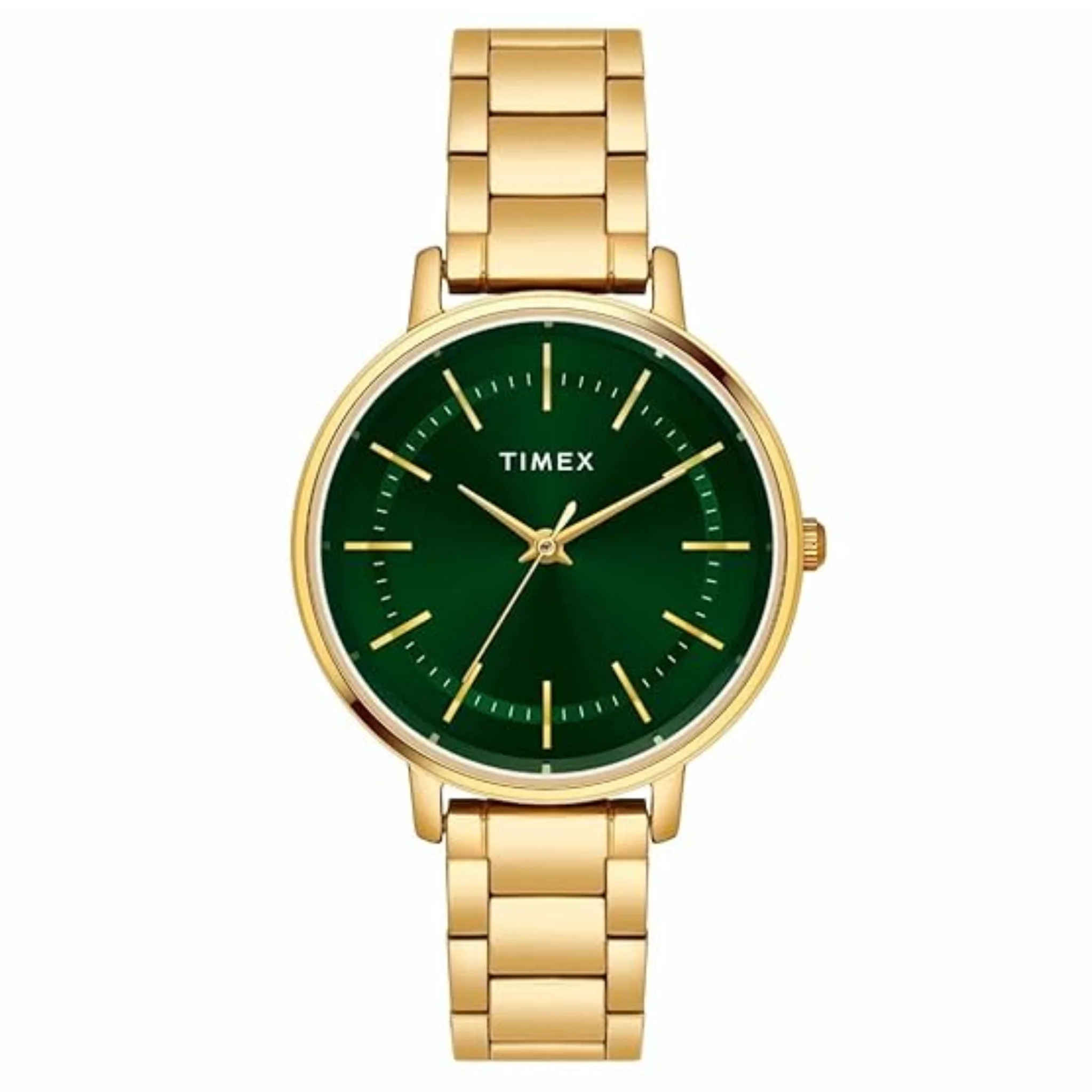 TIMEX Classics Collection 3 Hands Women's Analog Green Dial Coloured Quartz Watch, Round Dial with 34mm Case Width - TWEL15803