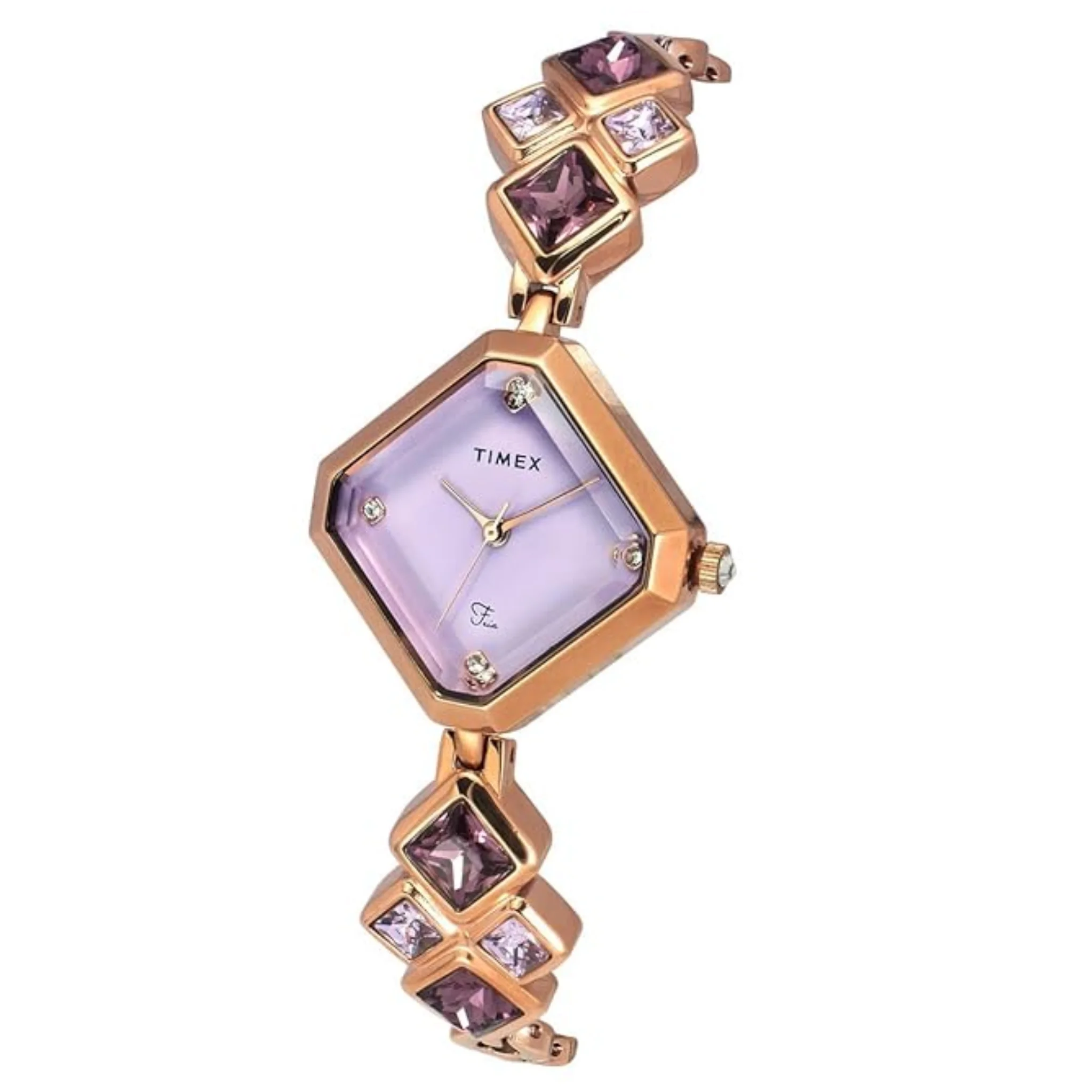 TIMEX Fria Women Round, Cushion, Rectangular, and Rhombus Dial Case 2 Hands Function Rose Gold and Silver Watch-TWEL17201