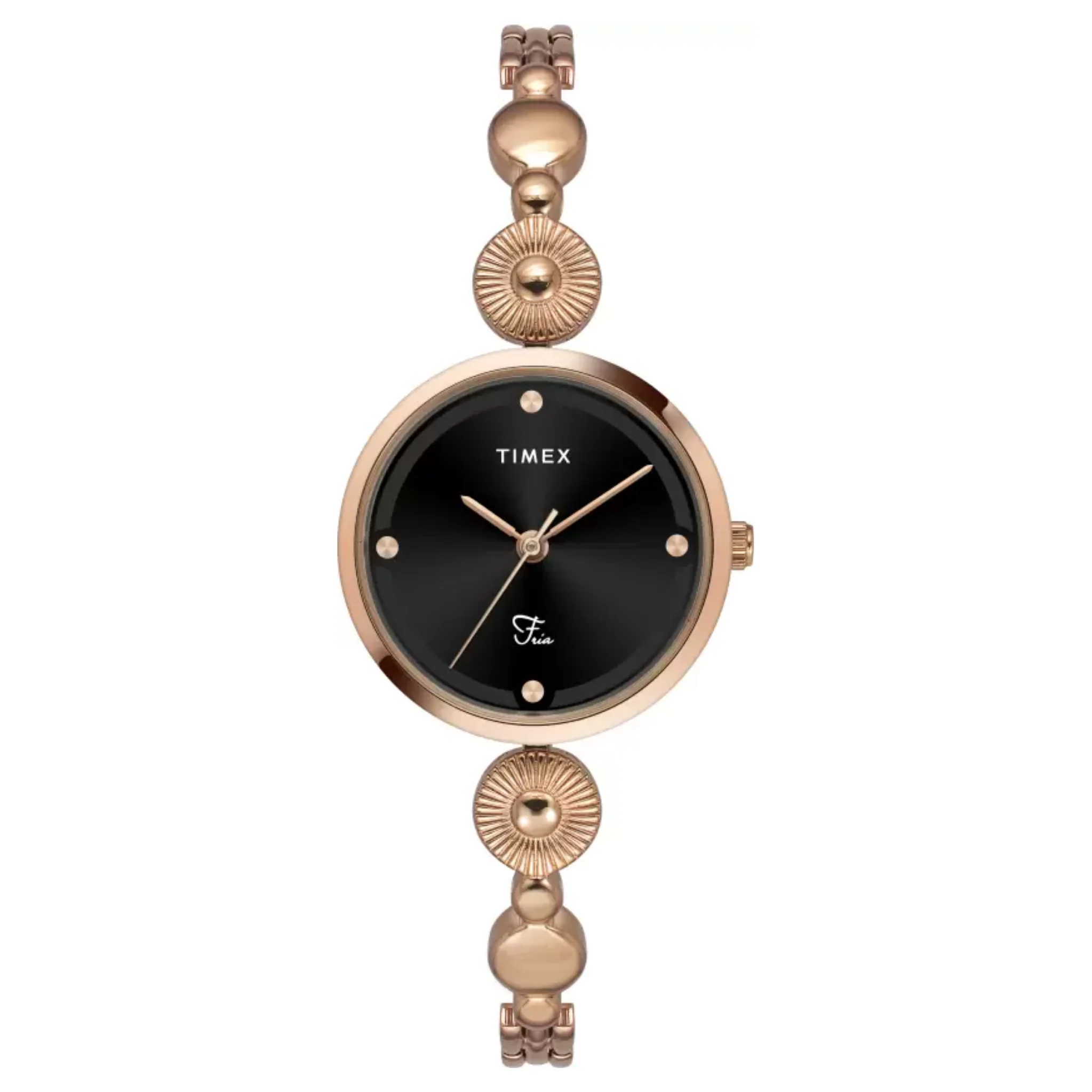 TIMEX Fria Women Black Round Analog Brass Dial Watch- TWEL18203