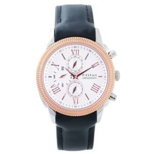 Titan Chrono Classic White Dial Chronograph Leather Strap watch for Men-1489KL03
