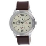Titan Quartz Multifunction Champagne Dial Leather Strap Watch for Men-1585SL05