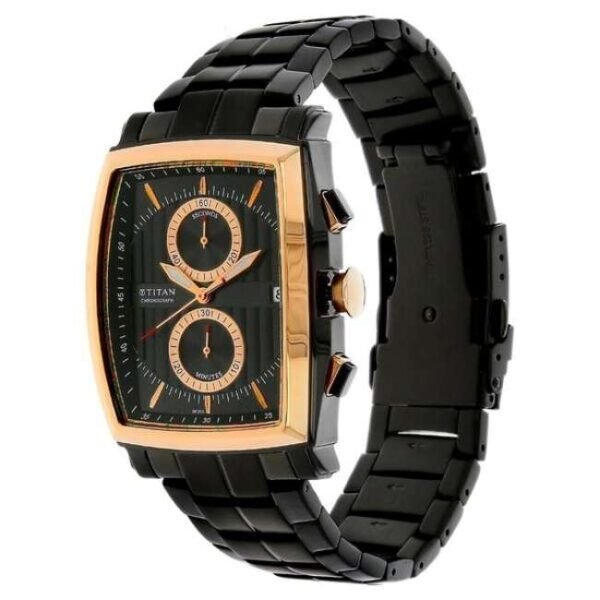 Titan Quartz Chronograph Black Dial Stainless Steel Strap Watch for Men-1660KM01