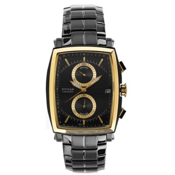 Titan Quartz Chronograph Black Dial Stainless Steel Strap Watch for Men-1660KM02