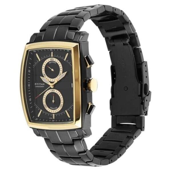 Titan Quartz Chronograph Black Dial Stainless Steel Strap Watch for Men-1660KM02