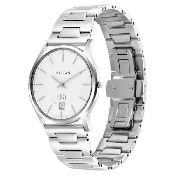 Titan Edge Quartz Analog with Date Silver Dial Stainless Steel Strap Watch for Men-1683SM01