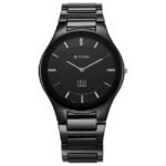 Titan Edge Ceramic Quartz in Glossy Black with Diamonds and Black Dial Watch for Men-1696NC12