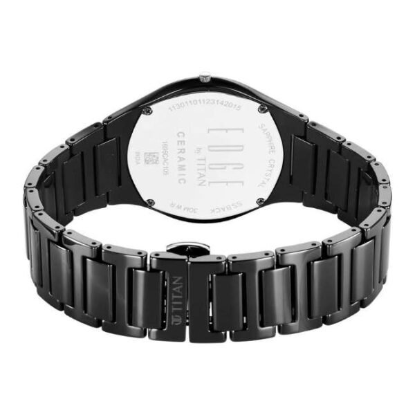 Titan Edge Ceramic Quartz in Glossy Black with Diamonds and Black Dial Watch for Men-1696NC12