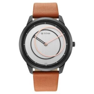 Titan Geometrix Silver Dial Analog Leather Strap watch for Men-1801QL01