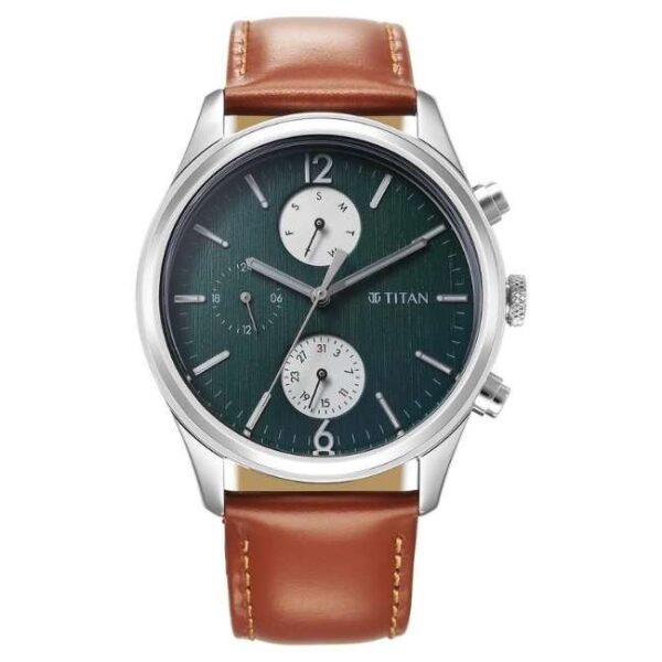Titan Wrist Wit Quartz Analog with Day and Date Grey Dial Leather Strap Watch for Men-1805SL11