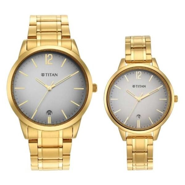 Titan Bandhan Grey Dial Analog Stainless Steel Strap Watch for Couple-18062617YM01