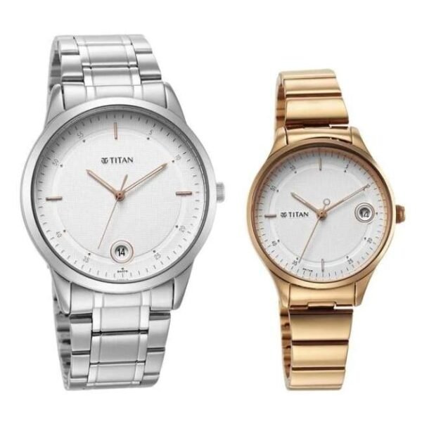 Titan Bandhan White Dial Analog Date Stainless Steel Strap watch for Couple-18062649KM01