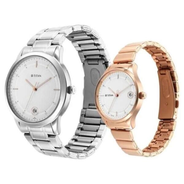 Titan Bandhan White Dial Analog Date Stainless Steel Strap watch for Couple-18062649KM01