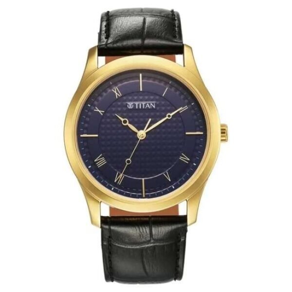 Titan Karishma Blue Dial Analog Leather Strap watch for Men-1823YL02
