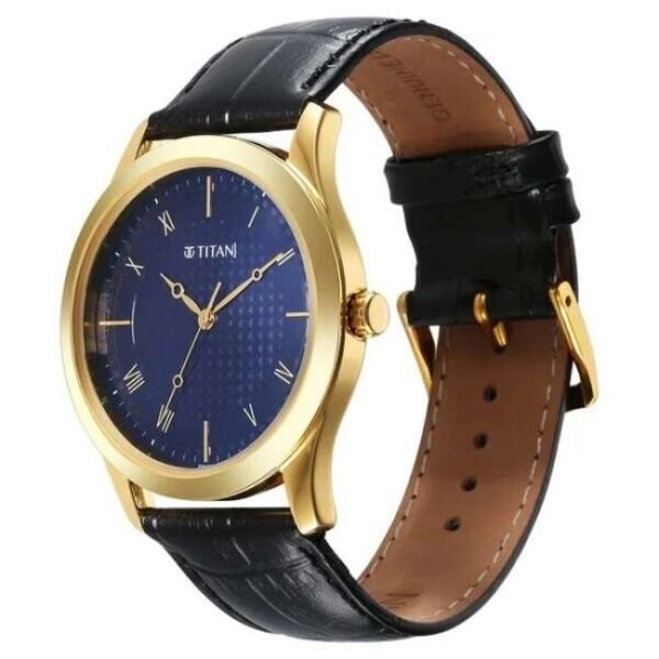 Titan Karishma Blue Dial Analog Leather Strap watch for Men-1823YL02